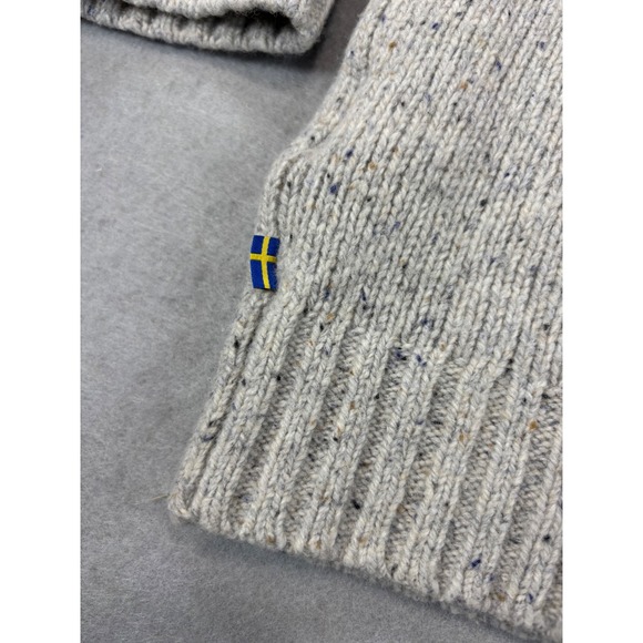 Men's Fjallraven Lada Round Crew Neck Sweater Large Beige Lambswool Pocket Logo - Picture 10 of 10